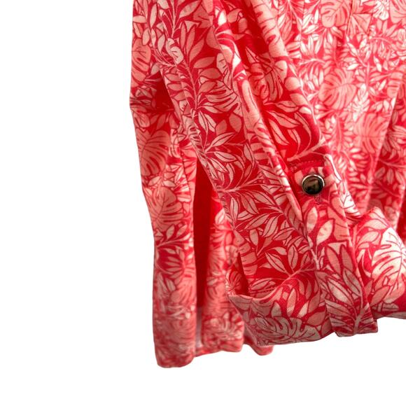 NEW NWT Kim Rogers Plus Size 1X Pink Stretchy Tropical Blouse Shirt Top Beach - Picture 8 of 10